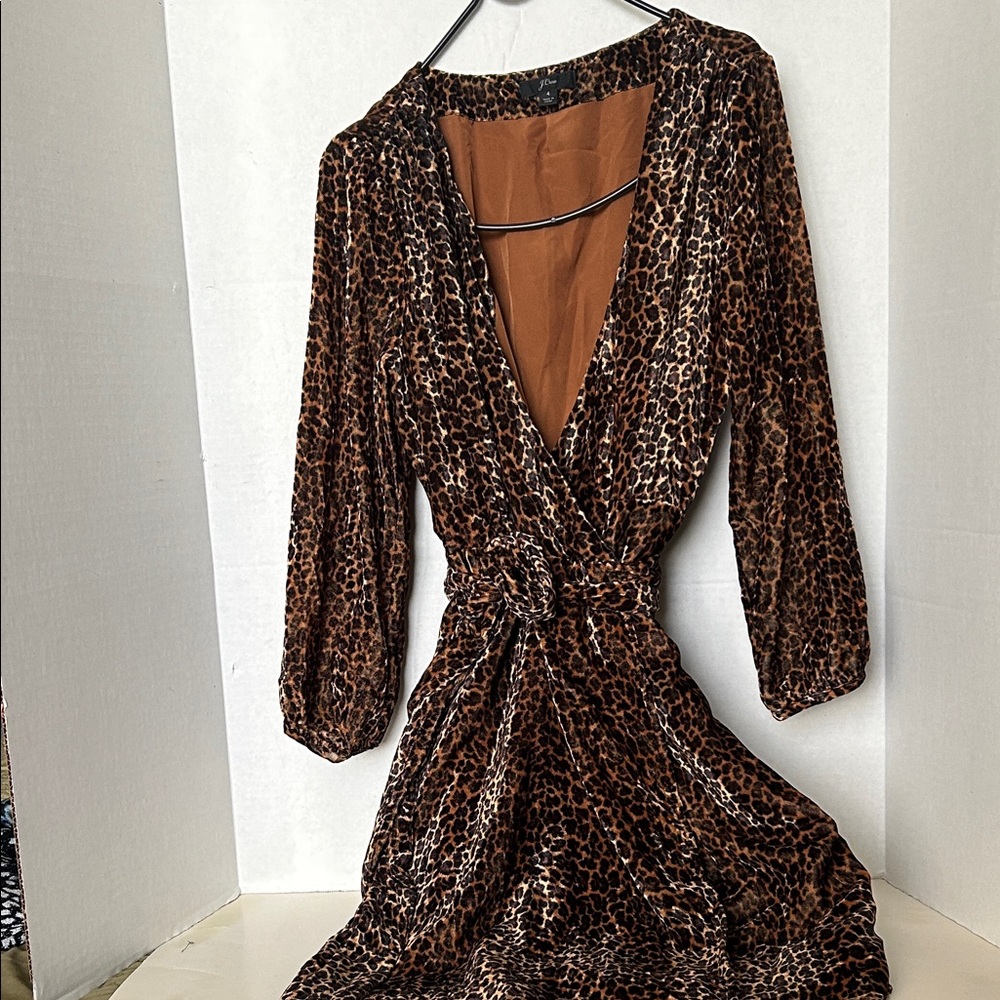 J. Crew Brown Leopard Long Sleeve Dress